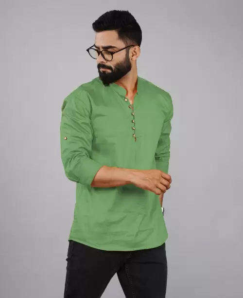 Men Solid Cotton Kurtas Blend Straight